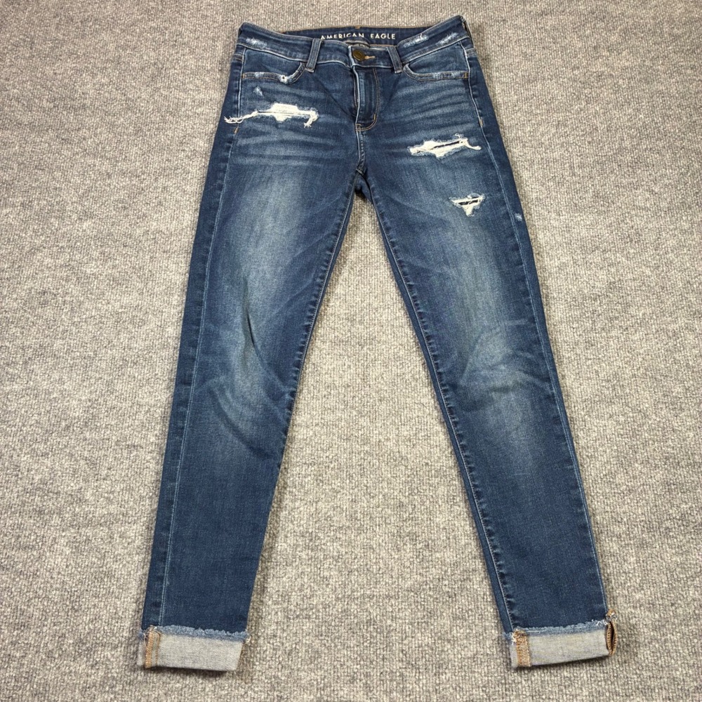 American Eagle Jeggings Womens‎ 4 Dark Wash Distressed Next Level Stretch